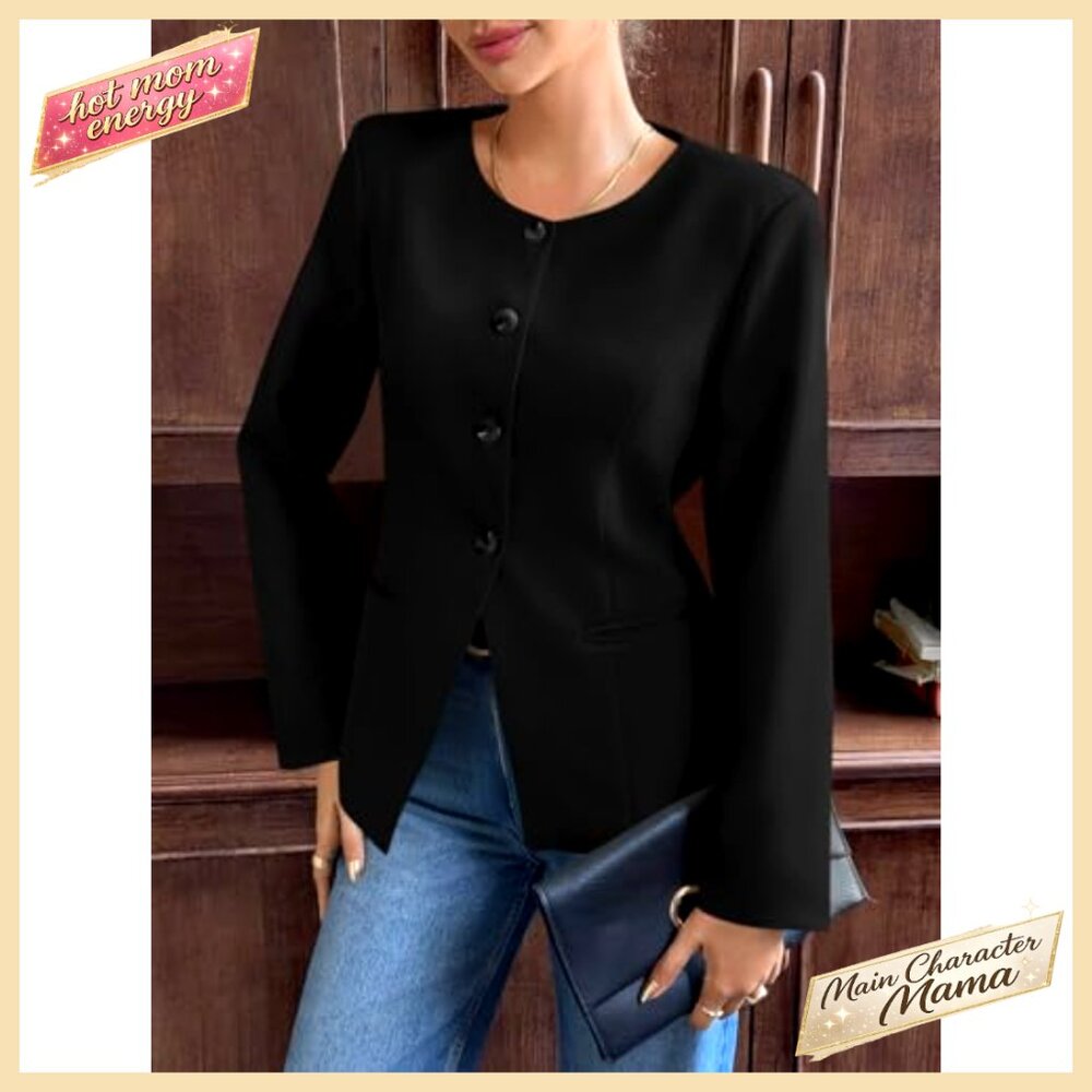 Fitted Collarless Blazer Split Hem Work Office Ja… - image 3